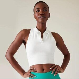 Athleta White Collared Sleeveless Ribbed Cropped Tank Top S Nylon/Spandex
